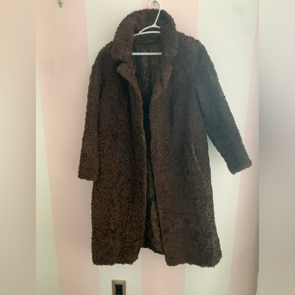 Chocolate brown persian lamb fur coat m/L